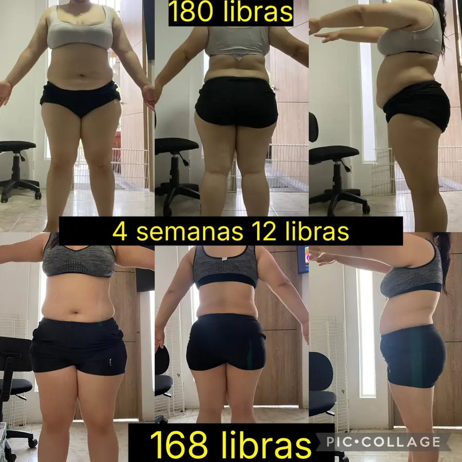 Antes y después. De 180 a 168 libras en 4 semanas
